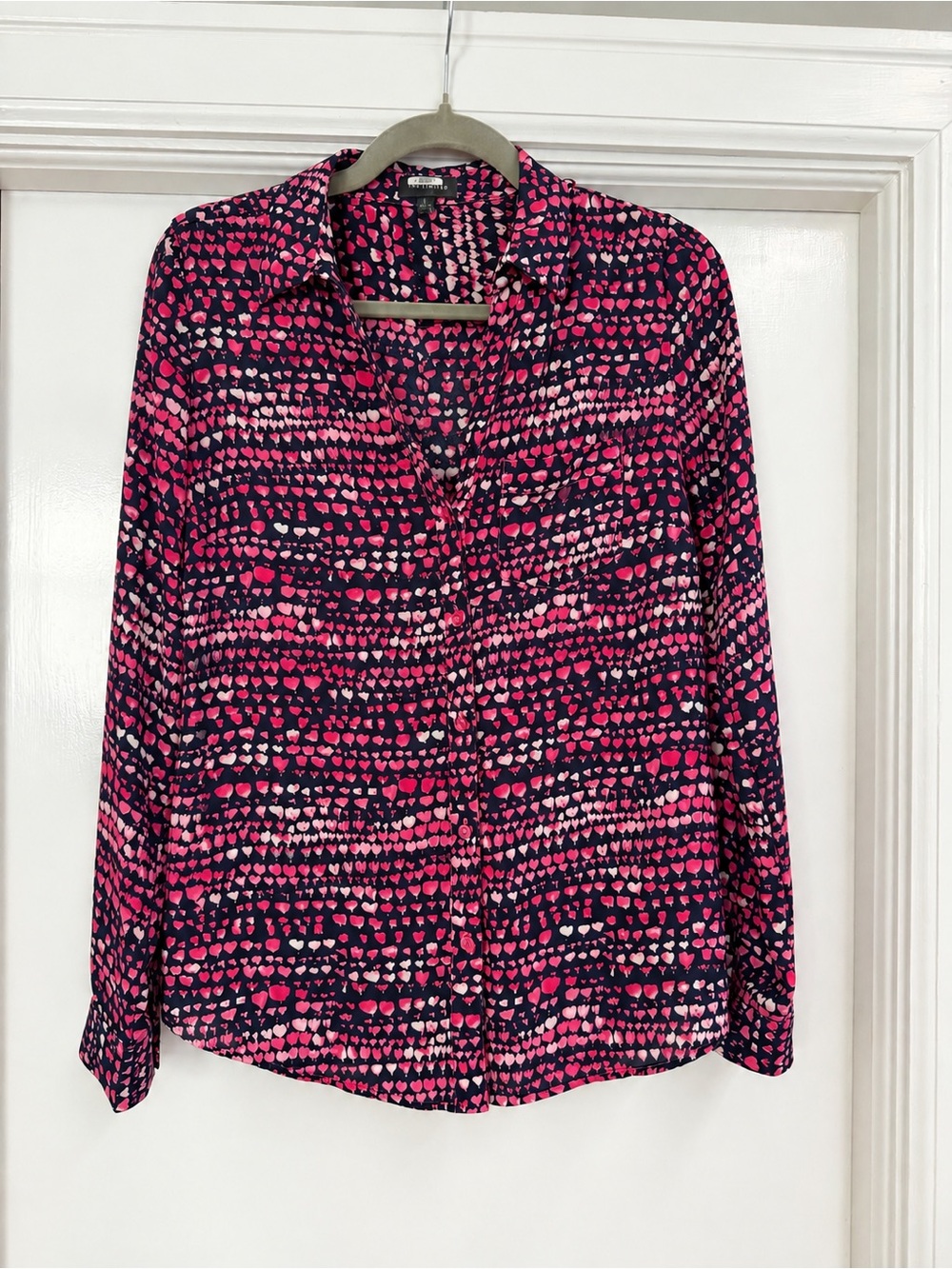 The Limited Navy Button-Down Shirt with Pink Heart Print, Size S